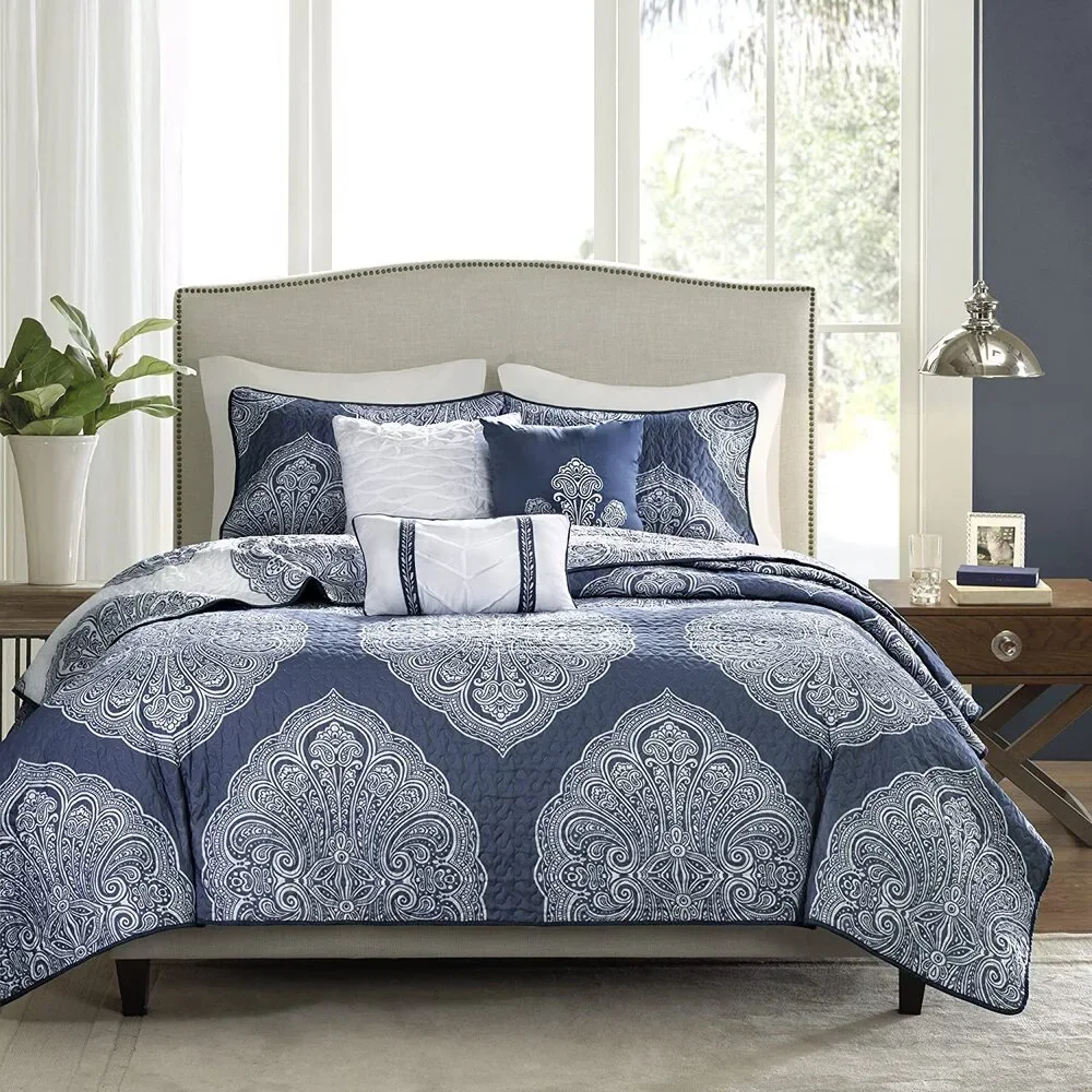 Madison Park Rachel 6-Piece Reversible Quilted California King Coverlet Set Navy
